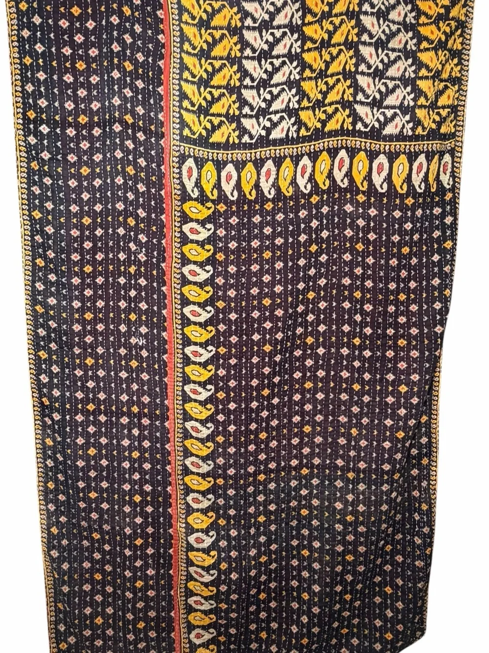 Vintage Handmade Printed Kantha Quilt India Sari Throw Blanket Twin 52x80